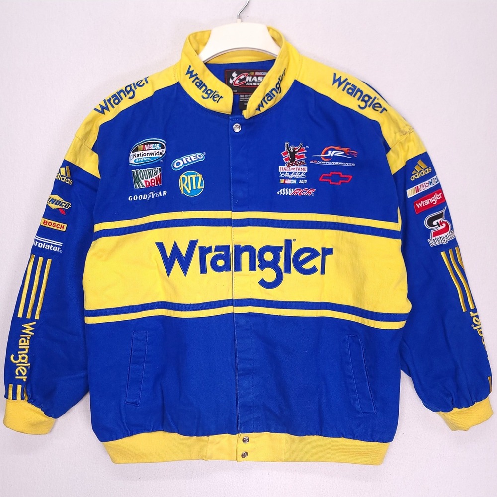 Chase Authentics Dale Earnhardt Jr Wrangler NASCAR Racing Jacket Blue Yellow 3XL